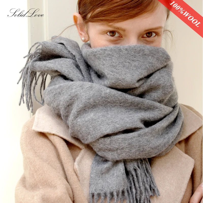 Solidlove Women’s Wool Winter Scarf – 100% Wool Cashmere Poncho Wrap, Fashionable Adult Scarf for Ladies