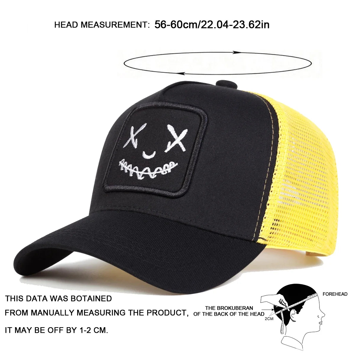 Ghost Face Embroidery Baseball Cap - Unisex Adjustable Mesh Hat for Spring Summer Outdoor Sun Protection