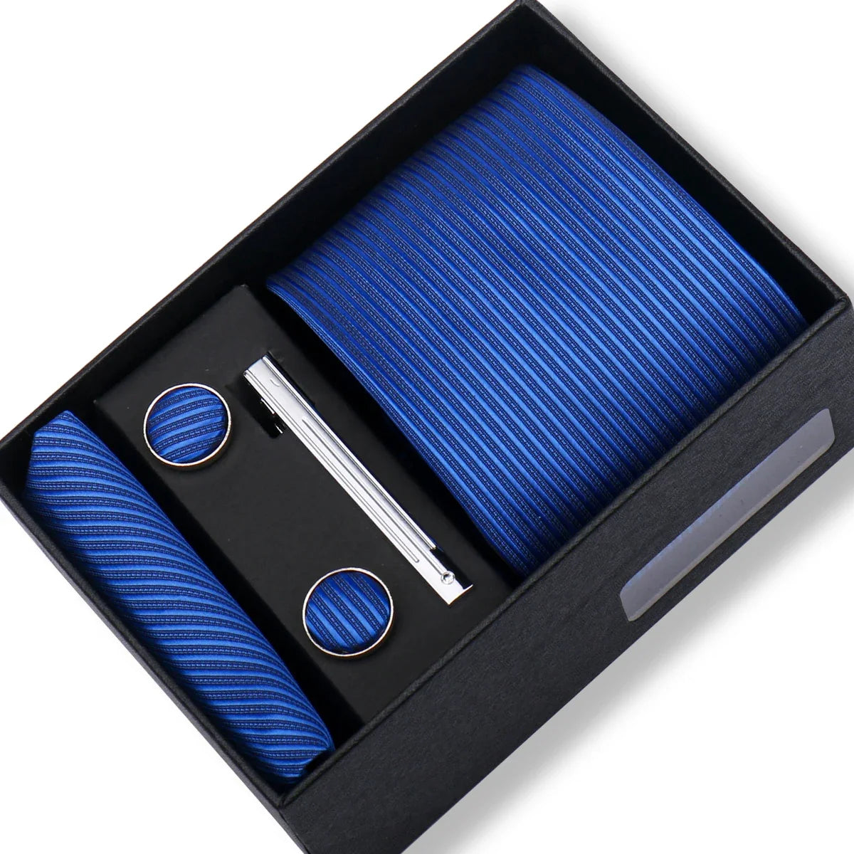 Men’s Green Tie Gift Box Set - Premium Business Necktie with Hanky, Cufflinks & Tie Clip for Wedding Formal Wear