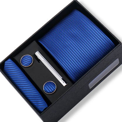 Men’s Green Business Tie Set - Premium Necktie with Hanky, Cufflinks & Tie Clip Gift Box for Wedding Formal Wear