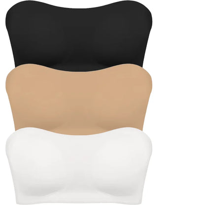 Women’s Strapless Push-Up Bra – Removable Padded Seamless Ice Silk Top, Invisible Anti-Slip Off-Shoulder Bra