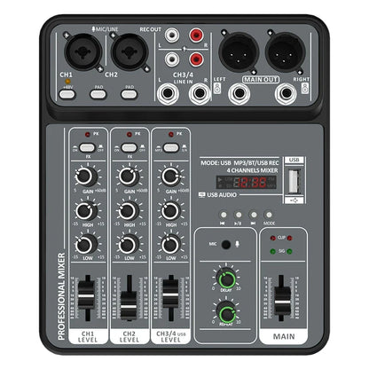 4-Channel Audio Mixer - USB Studio Sound Mixing Console with Bluetooth, 48V Phantom Power & DJ Karaoke Support