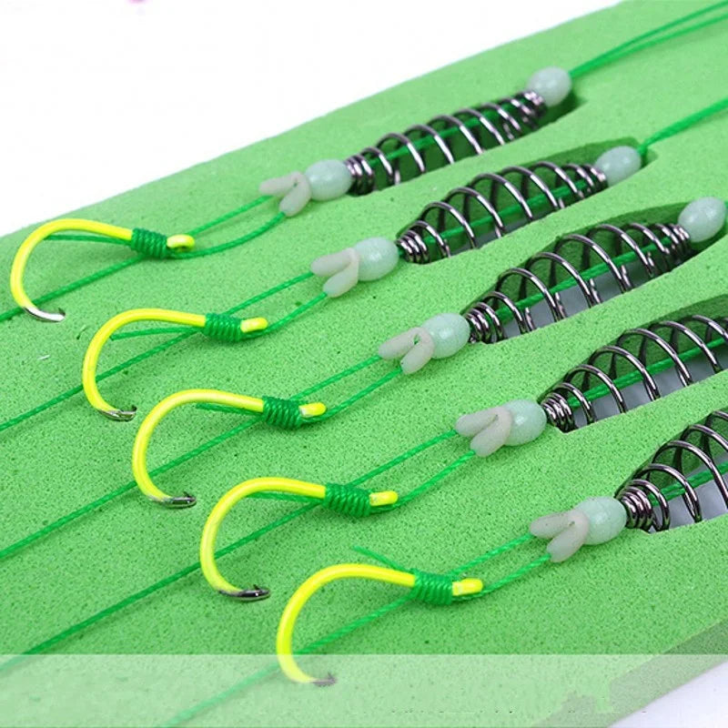 5PCS Fluorescent Green Fishing Hooks - High Carbon Steel Sharp Spring Hooks for Saltwater & Freshwater Fishing