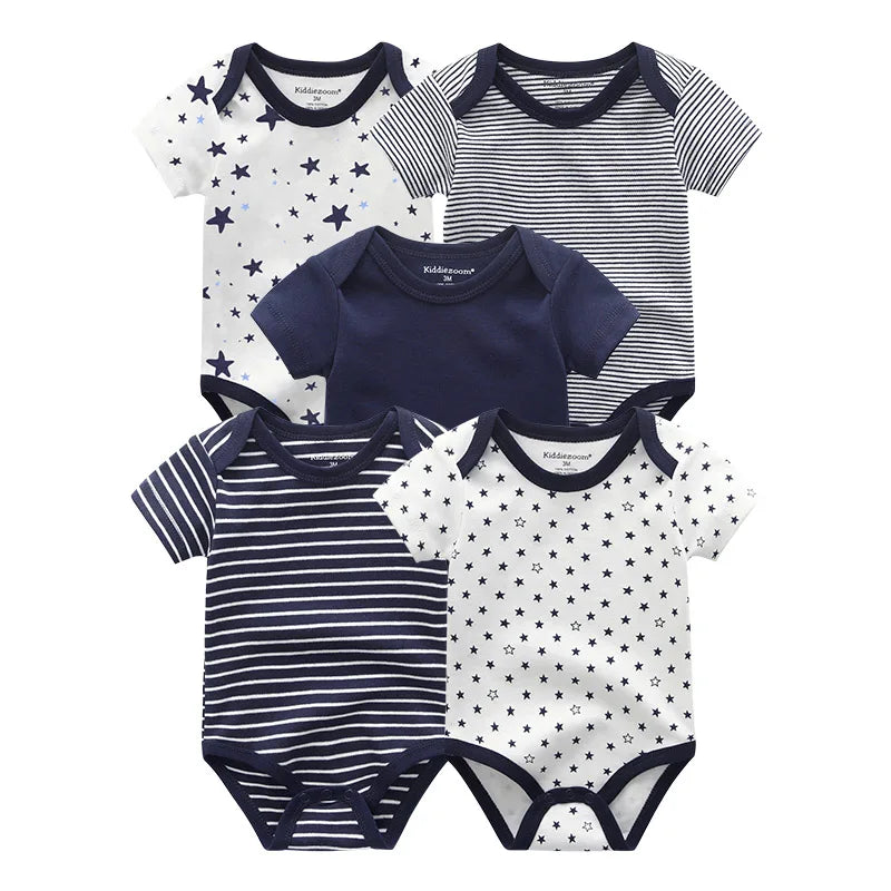 5PCS Newborn Baby Bodysuit Set - Soft Cotton Unisex Baby Clothes with Cartoon Print for Boys & Girls