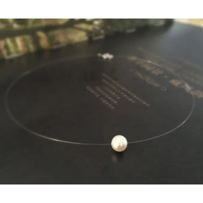 Transparent Fishing Line Pearl Necklace – Simple Round Bead Choker Pendant, Delicate Short Necklace for Women