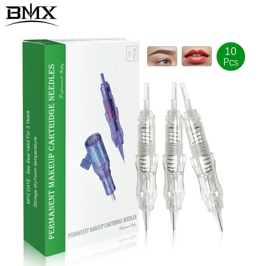 BMX Permanent Makeup Needle Cartridges - 10pcs PMU Tattoo Needles for Eyebrow Eyeliner Lip Microblading Machines