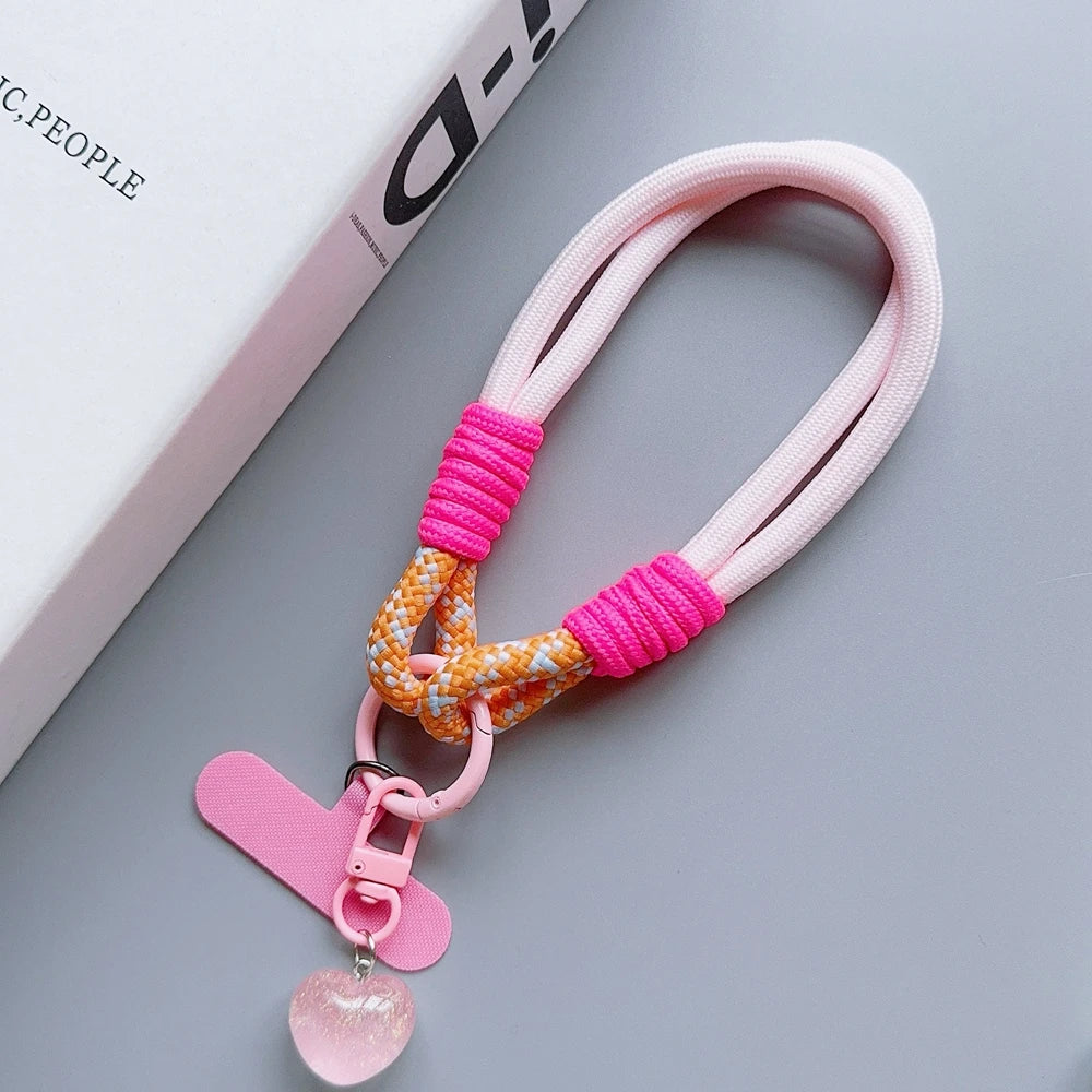 Universal Braided Phone Lanyard Strap - Cartoon Star Detachable Wrist Cord with Patch Hanging Chain Ring for Mobile Phones