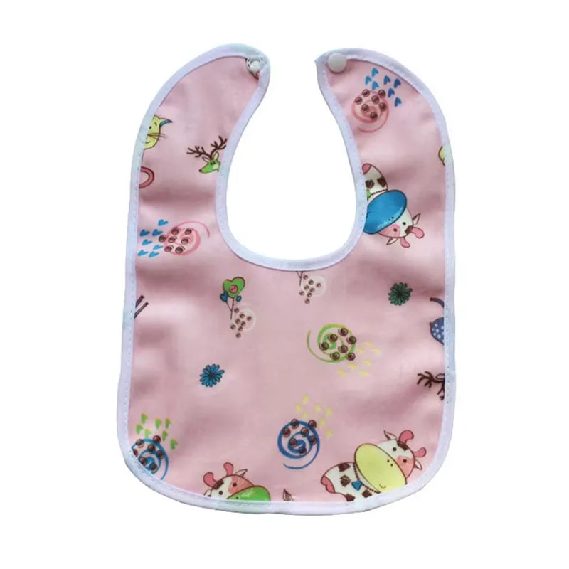 Baby Cartoon Snap Bib - Super Soft Waterproof Crystal Velvet Newborn Feeding & Saliva Towel