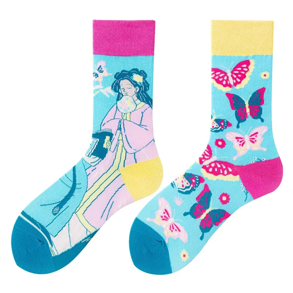 WY_New Asymmetrical Couples Mandarin Ducks Cotton Socks – Fashion Sports Colorful Medium & High Sleeve Unisex Crew Socks, Trendy Couple Gift Socks