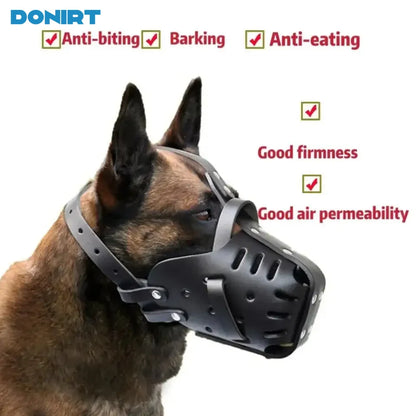 Leather Dog Muzzle Mask - Breathable Anti-Bite Training Cage for German Shepherd, Doberman & Small/Large Dogs