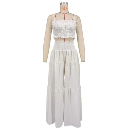 Women’s 2-Piece Summer & Autumn Outfit – Sleeveless Strapless Vest & Wide Leg Pants Casual Set