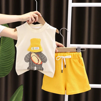 Kids Summer 2 Piece Outfit Set - Baby Boys & Girls Vest Top and Shorts Casual Sports Tracksuit