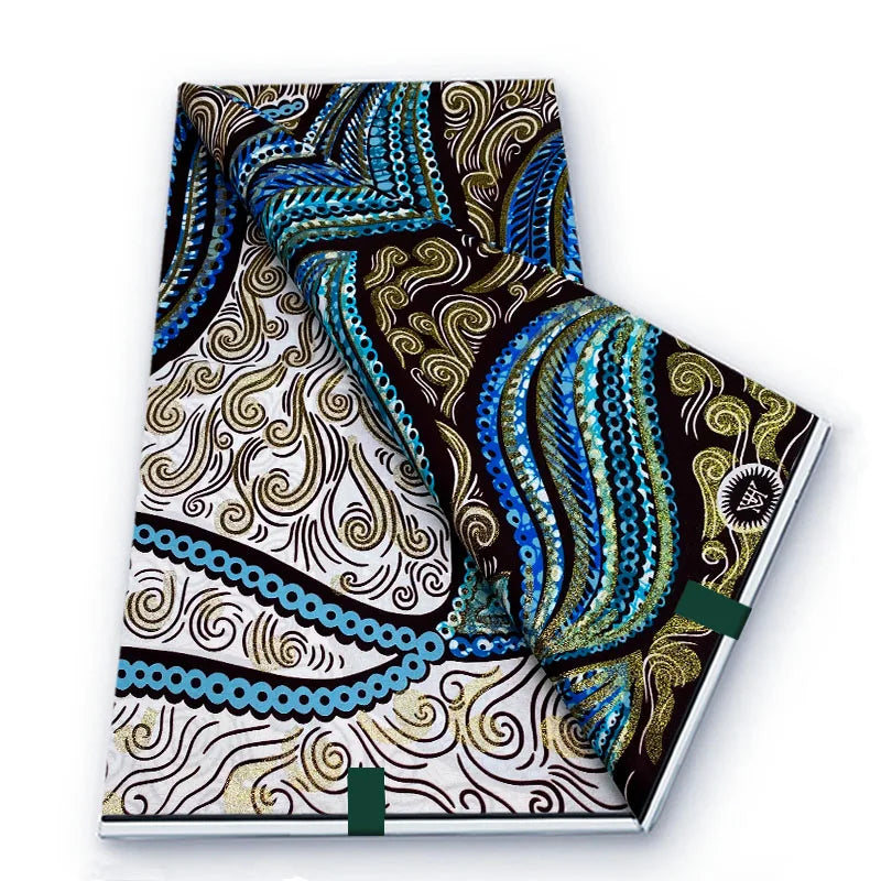 2026 African Real Wax Fabric - 100% Cotton Soft Ankara Batik Gold Print