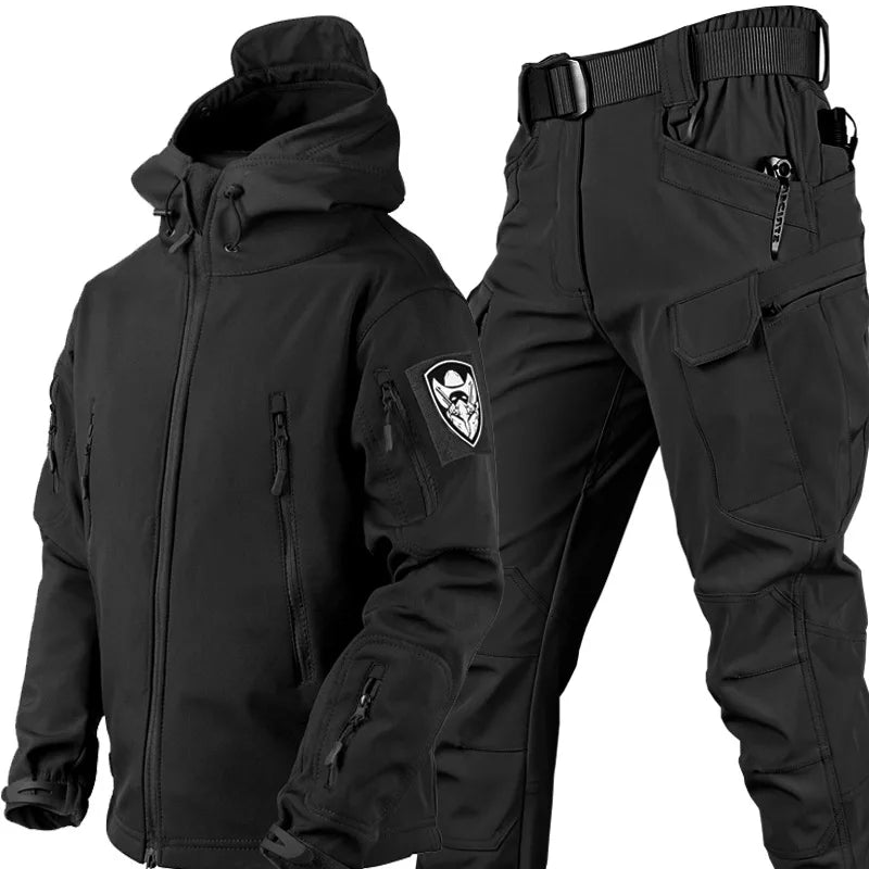 Shark Skin Soft Shell Tactical Suit – Windproof Breathable Plush Outdoor Training Jacket & Pants Set