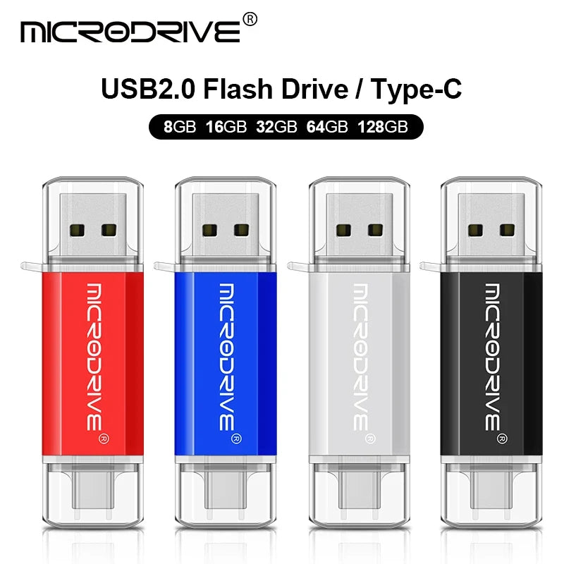 Type C OTG USB Flash Drive - High Speed USB 2.0 Memory Stick 4GB 8GB 16GB 32GB 64GB 128GB for Type-C Devices