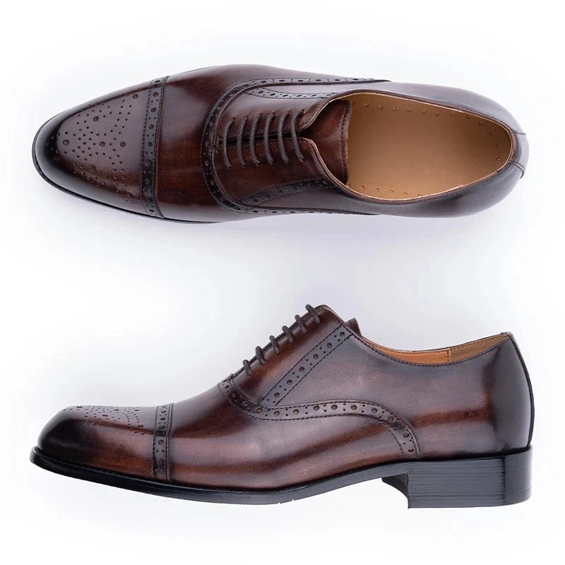 Men's Classic Brogue Dress Shoes - Genuine Cowhide Handmade Business & Wedding Shoes