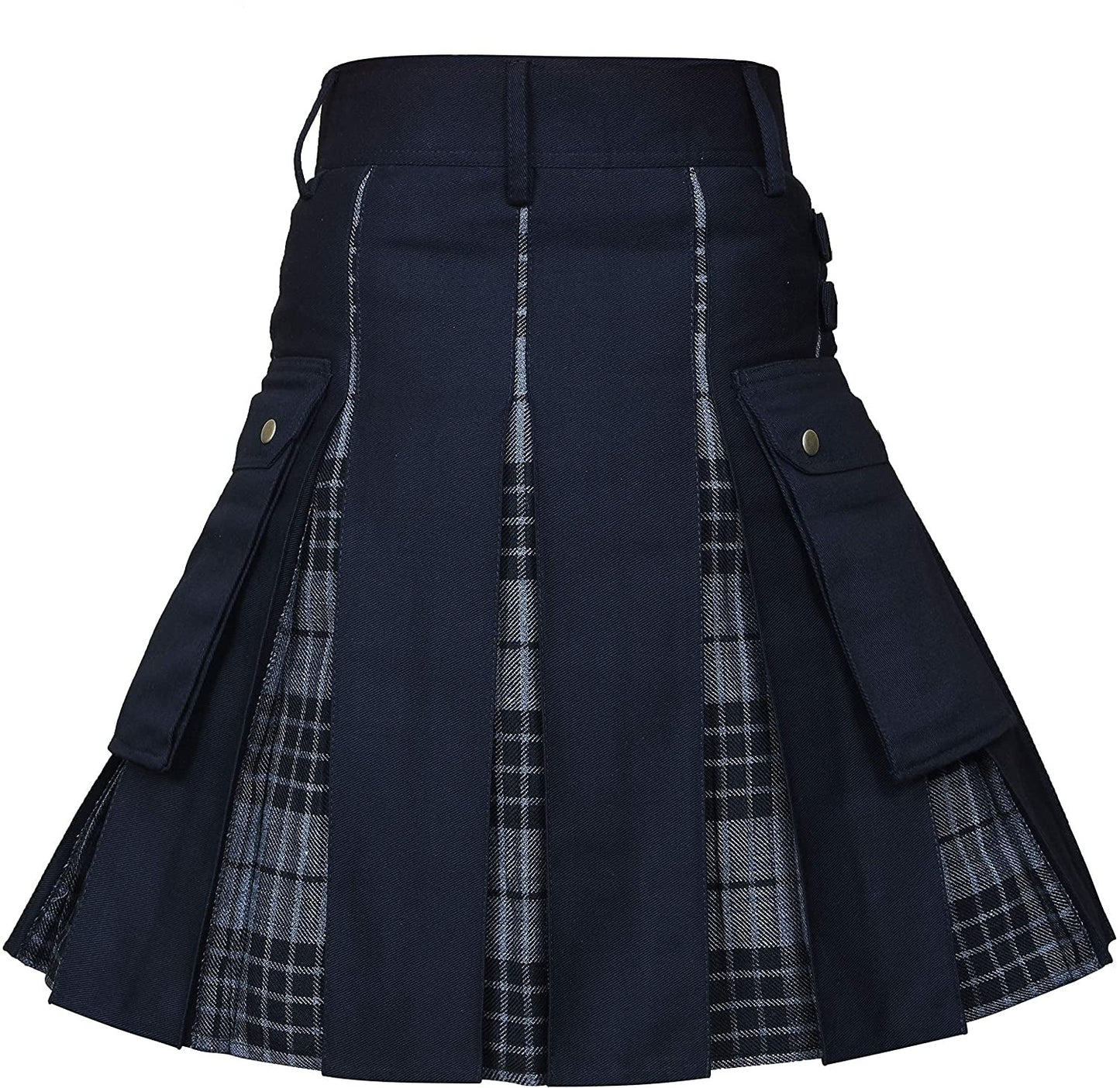 Men's Utility Kilt – 100% Cotton Jeans Hybrid with Modern Box Pleated Tartan, Traditional Design