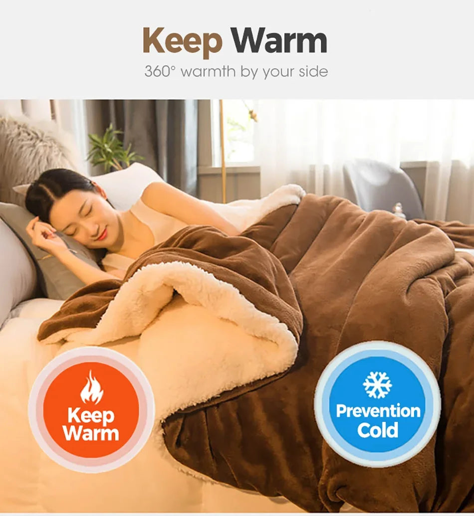 Wool Throw Blanket – Double-Sided Warm Winter Bedspread for Queen Beds & Camping