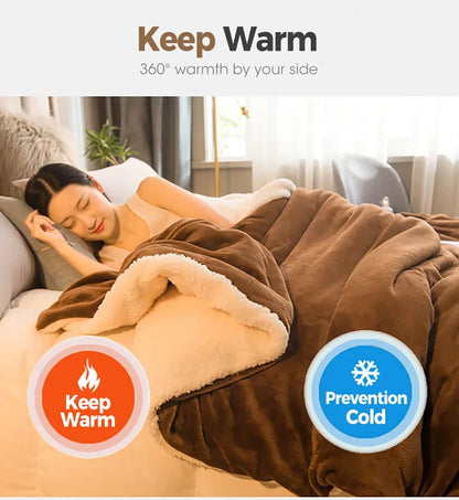 Wool Throw Blanket – Double-Sided Warm Winter Bedspread for Queen Beds & Camping