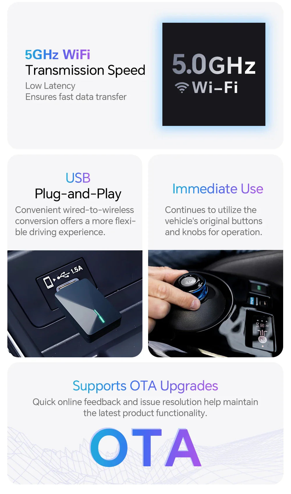 Mini U3 Smart Box for Mazda – Wireless CarPlay & Android Auto, Plug & Play with OTA Upgrade