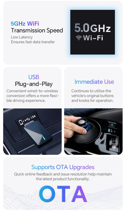Mini U3 Smart Box for Mazda – Wireless CarPlay & Android Auto, Plug & Play with OTA Upgrade