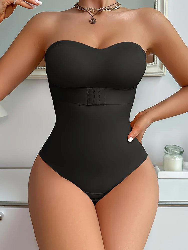 Women’s Strapless Thong Bodysuit - Full-Body Tummy Control Shaper with Removable Push-Up Bust, Up to 4XL