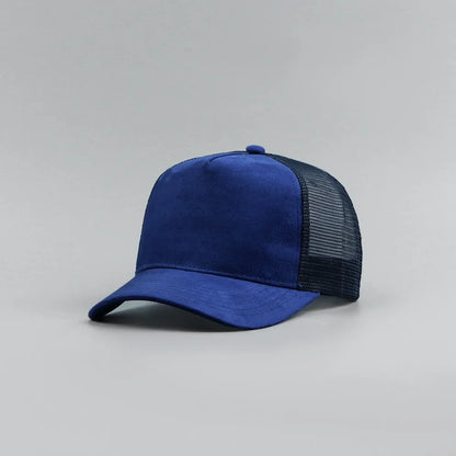 Custom Logo Suede Five Panel Cap - Leather Label Mesh Trucker Hat for Men & Women
