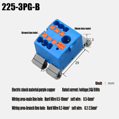 Compact Push-In Wire Connector Terminal Block – Fixed Modular Multi-Link Splicing 1-In Multiple-Out Lighting Connector 225 Series