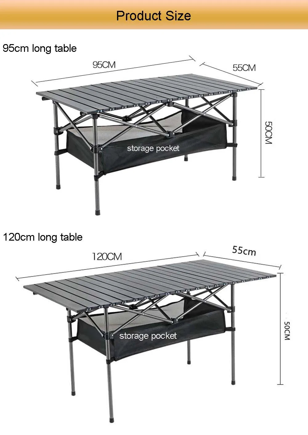 Outdoor Folding Long Table – Portable Storage Camping Desk with Net Bag, Easy Install, Lightweight & Stable