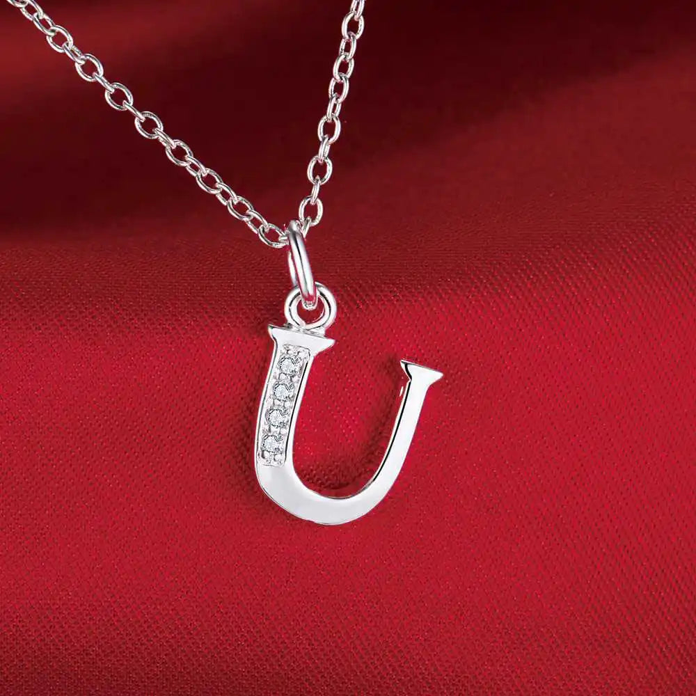 26 Letter 925 Sterling Silver Necklace - Zircon Initial Pendant Jewelry Gift for Women & Girls
