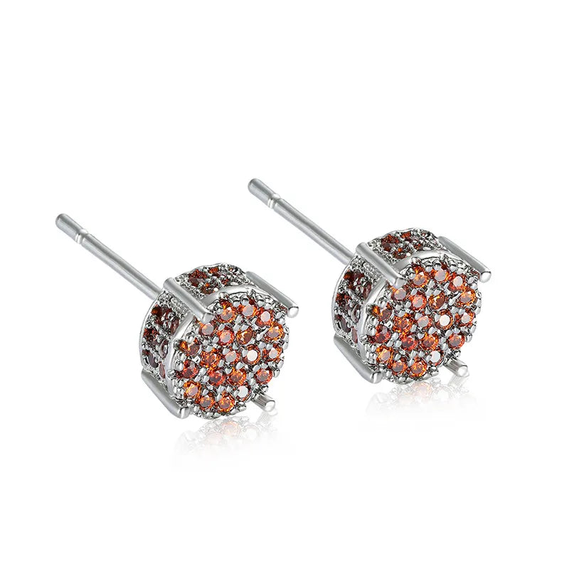 Austrian Crystal Round Earrings for Women – White Gold & Yellow Gold Color, White Zircon Hip Hop Wedding Stud Jewelry