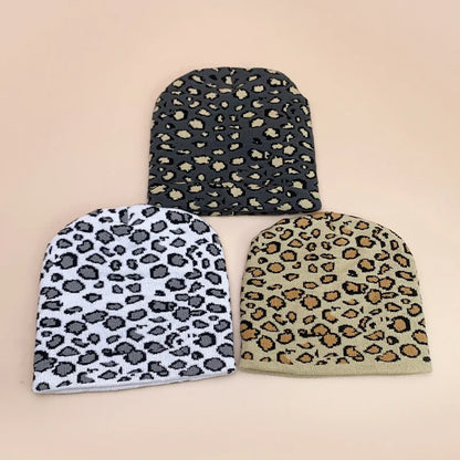 Retro Leopard Wool Knit Beanie - Warm Autumn Winter Hip Hop Y2K Street Fashion Hat