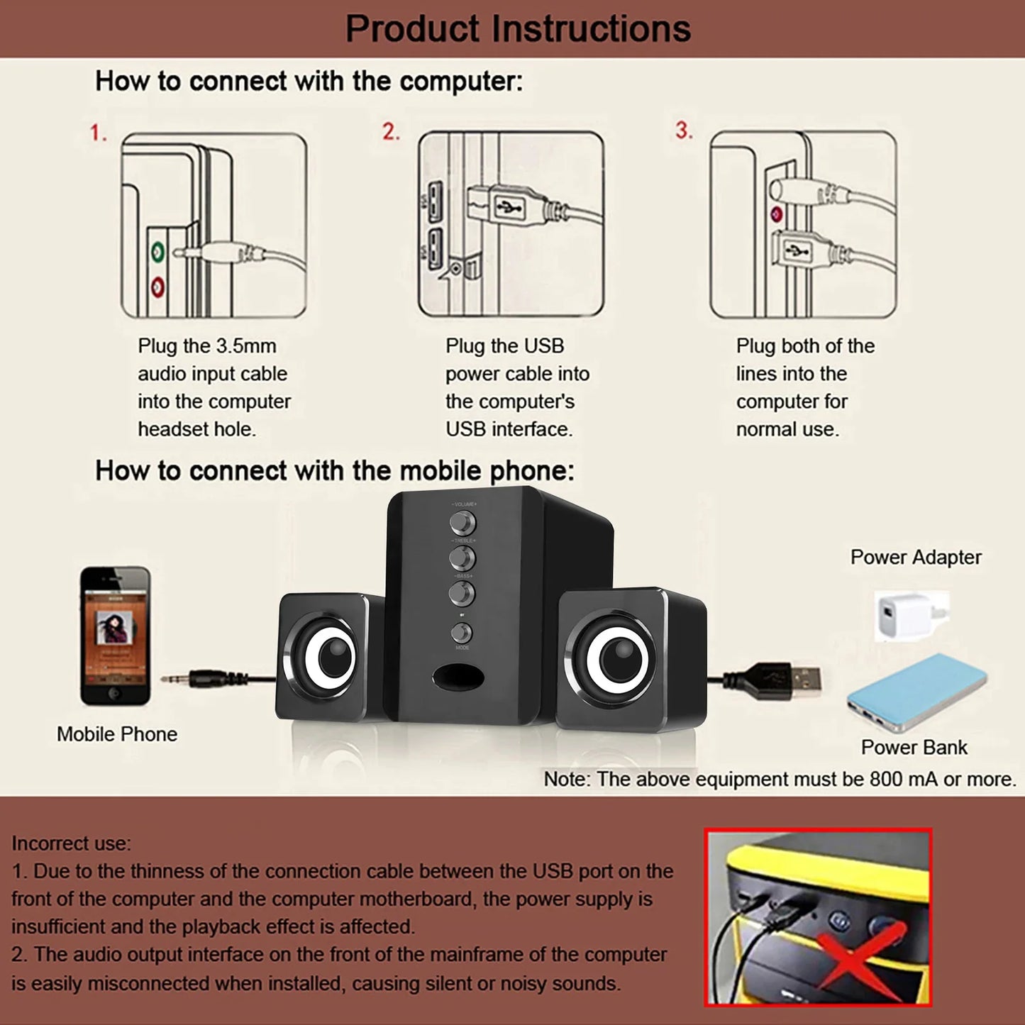 D-202 Wired Computer Speaker – Bass Stereo Subwoofer Sound Box for Desktop, Laptop, Notebook & Tablet
