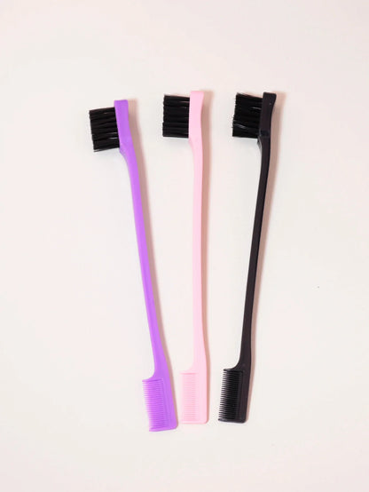 3PCS Hair Styling Tool Set – Double-Sided Edge Control Brush, Eyebrow Comb, Back Brush for Real Hair Wigs