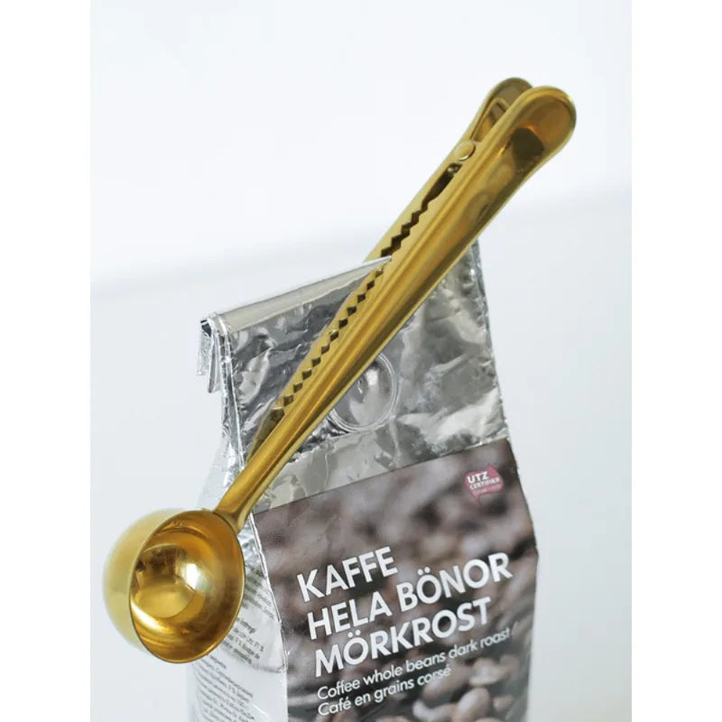 2-in-1 Stainless Steel Coffee Scoop - Coffee Powder Measuring Scoop with Sealing Clip, Tea Milk Powder Scoop, Coffee Accessories