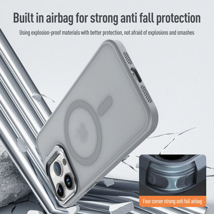 Magnetic Metal Lens Stand for iPhone 11–17 – MagSafe Compatible Matte Wireless Charging Case Holder