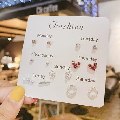 S925 Silver Stud Earrings Set - Simple Cute Mini Earrings for Women Girls Exquisite Jewelry Gift Wholesale