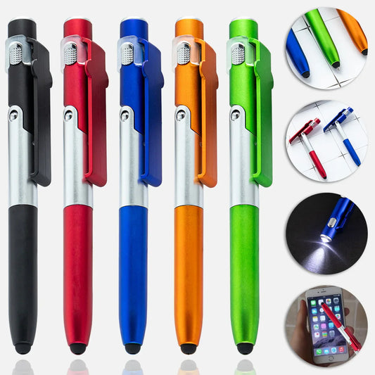 4-in-1 Multifunction Ballpoint Pen — LED Light, Foldable Phone Holder, Night Reading, Writing Pencil for Students and Office Use