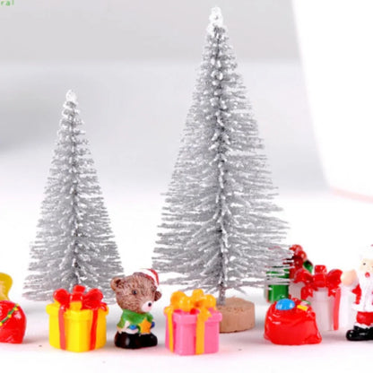 Mini Artificial Christmas Tree Figurine — Sisal, Silk & Cedar Pine for Fairy Garden, Micro Landscape & New Year Decor