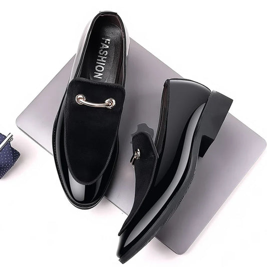 Men’s Black Patent Leather Loafers - Luxury Slip-On Formal Business Casual Party Shoes Large Size