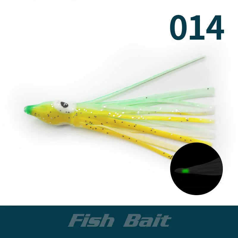 PRO BEROS 5Pcs Luminous Octopus Fishing Lures - Silicone Squid Skirts Glow Bait for Tuna Trolling & Sea Jigging