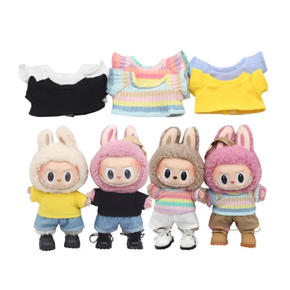 Doll Clothes Outfit for Kpop EXO Labubu & Cotoon Dolls – T-Shirt & Denim Shorts Set for 10-17cm Dolls