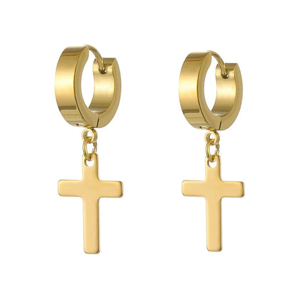 Gold Cross Huggie Hoop Earrings - Minimalist Dangle Charm Jewelry for Men & Women