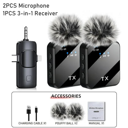 Wireless Lavalier Microphone - Noise Reduction Clip Mic for iPhone Android Camera Video Recording & Podcasting