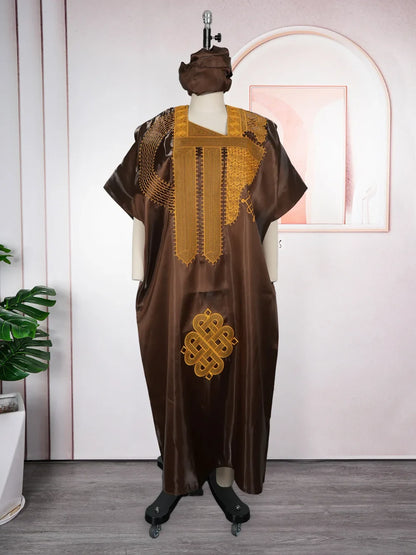 Women’s African Dashiki Ankara Maxi Dress - Traditional Embroidery Gown, Abaya & Muslim Kaftan Robe