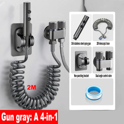 Stainless Steel Toilet Bidet Sprayer Set - Dual Button Handheld Rain Spray Faucet with Self-Cleaning Shower Head & Bathroom Hose Kit