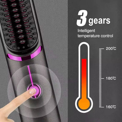 Cordless Mini Hair Straightening Brush – Portable Ionic Hot Comb for Women
