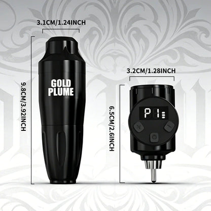 GOLDPLUME Wireless Tattoo Machine Kit - Black Rotary Pen with 10 Cartridges and Full Accessories for Artists