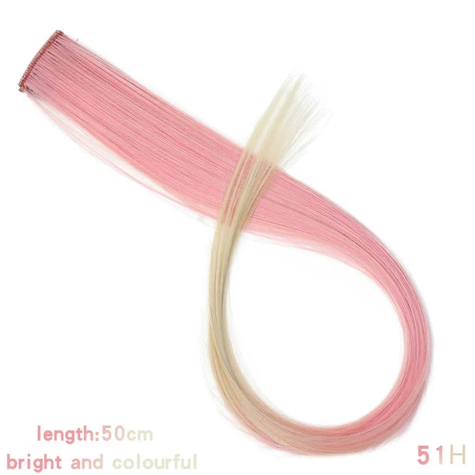 HUAYA 18" Synthetic Clip-In Colorful Curly Hair Extension – Ombre Pink Purple Red Blue Hair Piece