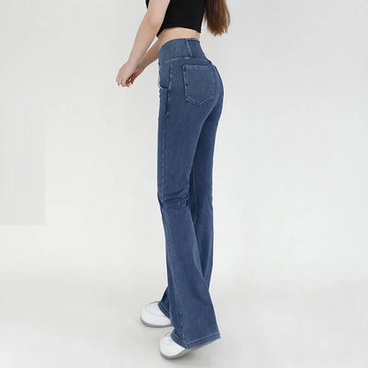 Women's High Waist Flare Leggings - Stretch Denim Yoga Pants for Fitness & Casual Wear